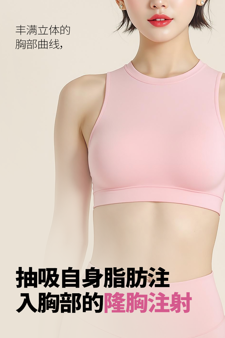 丰满立体的胸部曲线,抽吸自身脂肪注入胸部的隆胸注射打造玲珑曲线！