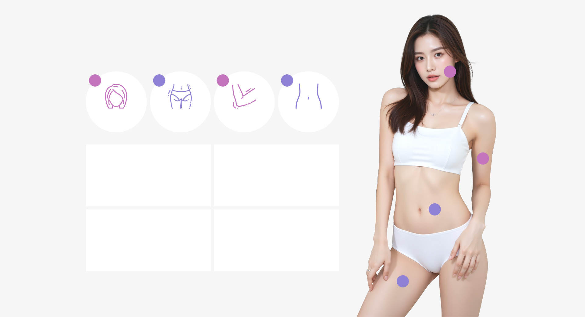 Vùng có thể áp dụng ONDA Lifting Nâng cơ mặt Lưng, đùi sauCánh tay Vùng bụng
