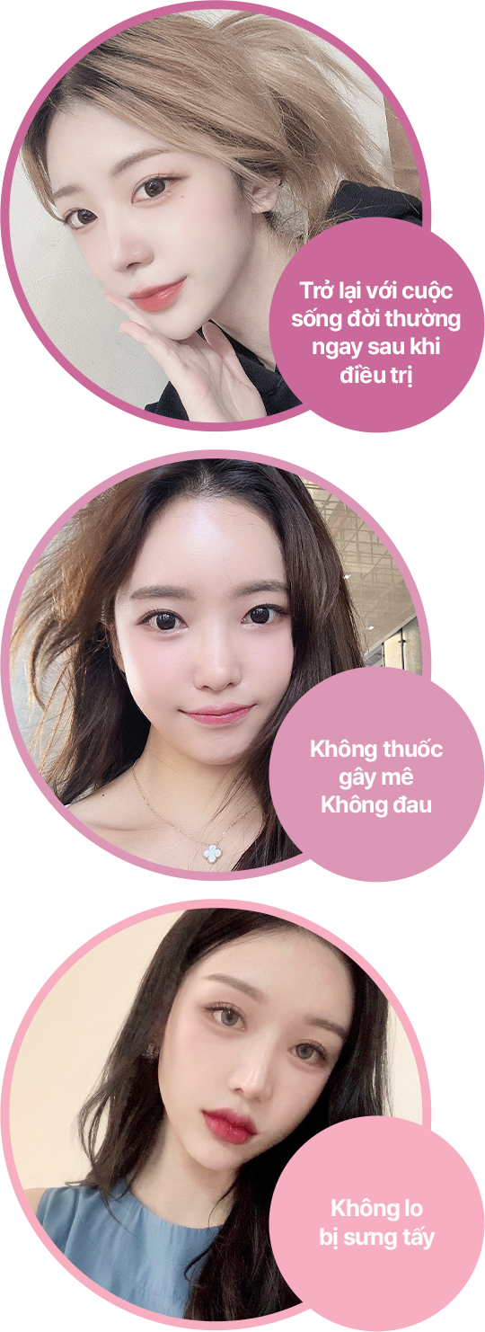 Không đau, Không thời gian chết Phương pháp làm mát tiếp xúc bằng ngọc bích vượt trội được áp dụng để truyền năng lượng an toàn, không hề gây đau dù không dùng thuốc gây mê. 